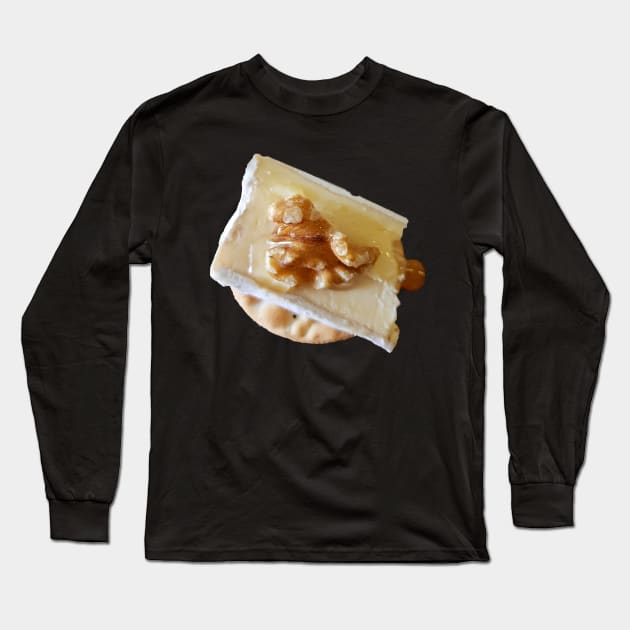 Food Cheese on Cracker with Walnut and Honey Photo Long Sleeve T-Shirt by ellenhenryart